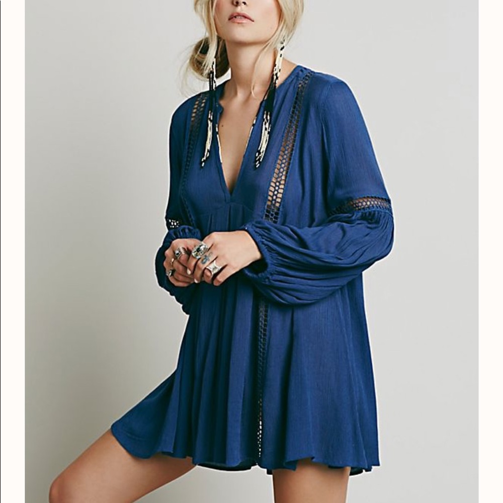 Free People Babydoll Tunic Dress in Blue